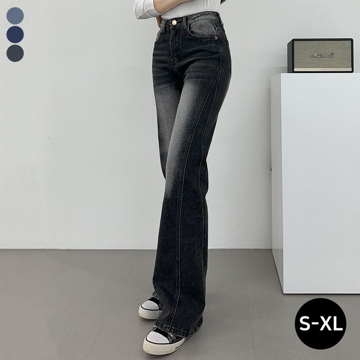 블레스유 여성 워싱 절개 라인 부츠컷 빈티지 데님 여자 청바지 기장선택 빅사이즈까지