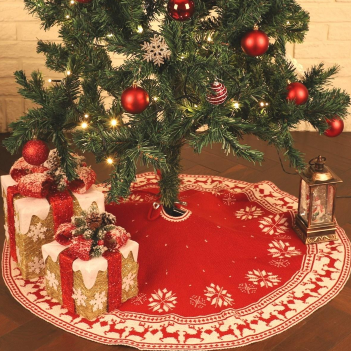 크리스마스트리스커트 크리스마스 트리 러그 카페트 스커트 덮개 장식 소품 사슴 패턴, 나무 패턴 트리 스커트, 1개
