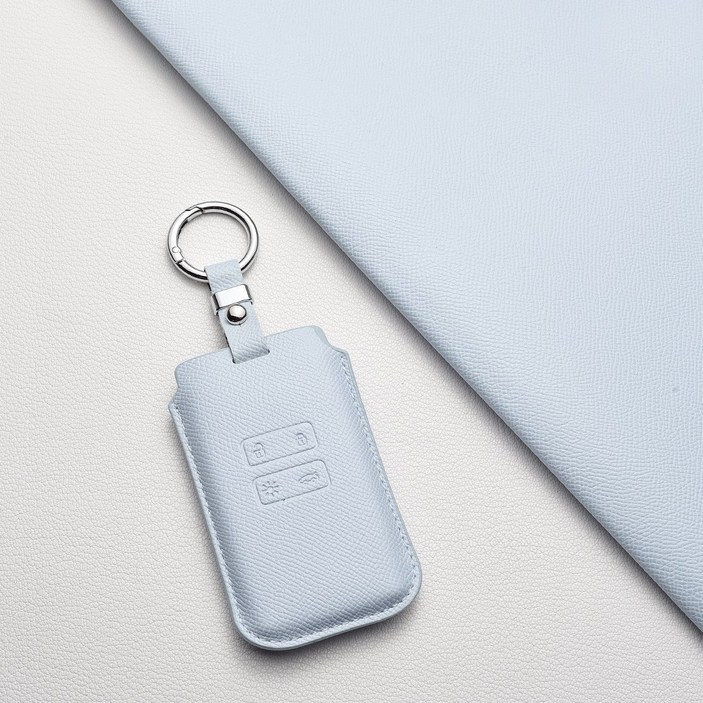 르노삼성 호환 천연 소가죽 키케이스 아르카나 QM6 SM6 XM3 차량용 키홀더키링, 르노Aa 타입, 스카이블루