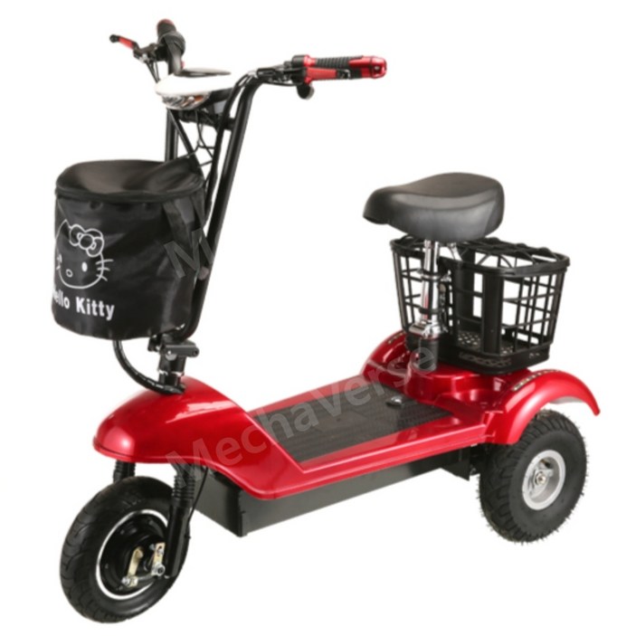 삼륜전동스쿠터 삼륜 전동 스쿠터 전기 미니 접이식 세발 자전거 리튬 배터리 2인용 노인용 전동차 JH, 빨간색/이중시트/원키시작/도난방지