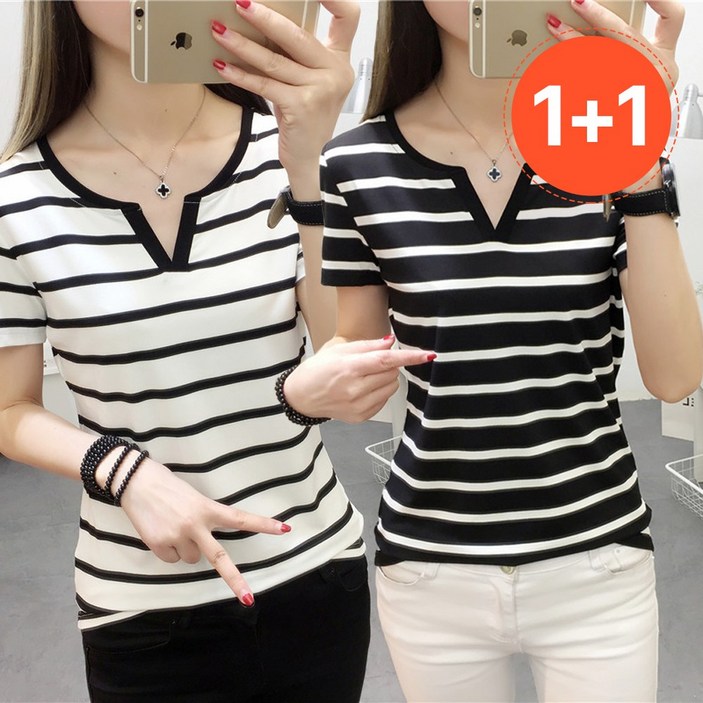 마이제이컴퍼니 슬릿 포인트 스트라이프 반팔티 2P