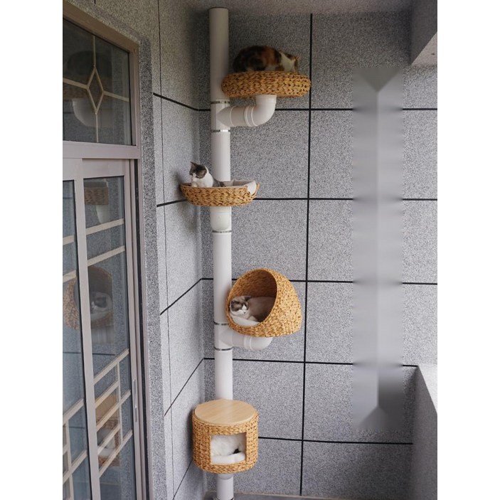 [독특한 디자인] 파이프 캣타워DIY 재료 라탄 바구니 고양이집