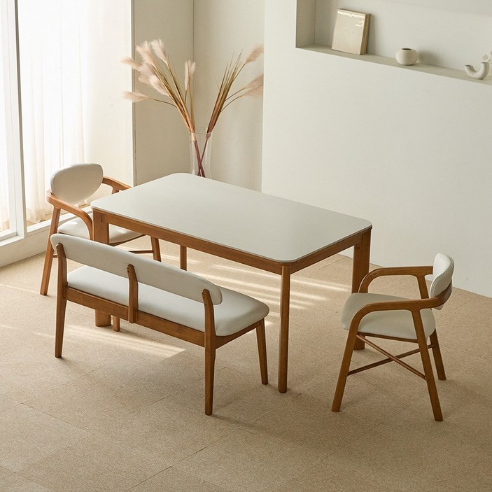 역마진특가 파로마 루토 세라믹 원목식탁 다렌D벤치의자 세트 4인용 1400 벤치의자1의자2, 상세 설명 참조, 옵션선택월넛베이지 벤치의자D 세트