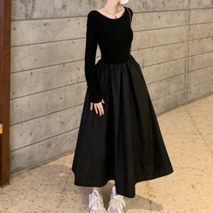 여성 여리여리 신축성 상의 A라인 원피스 URD-256