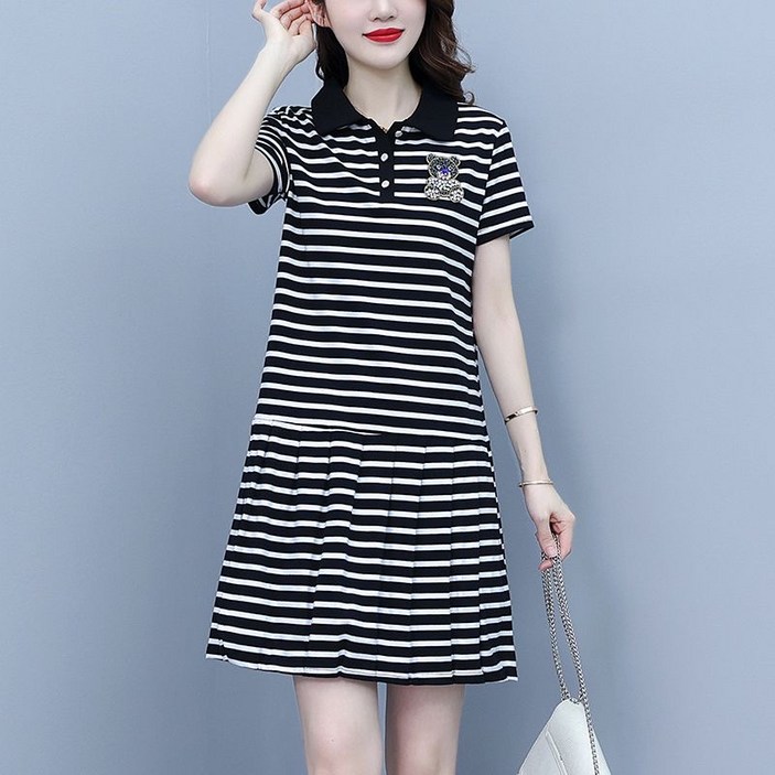 휠렉스 여성 패션 스트라이프 반팔 원피스 YA17