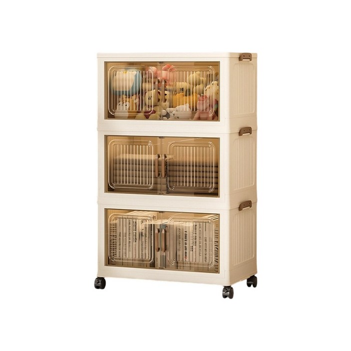 Frokom 대용량 이동식 다용도 폴딩 수납장 접이식 리빙박스 이불정리 수납정리함, 투명 갈색