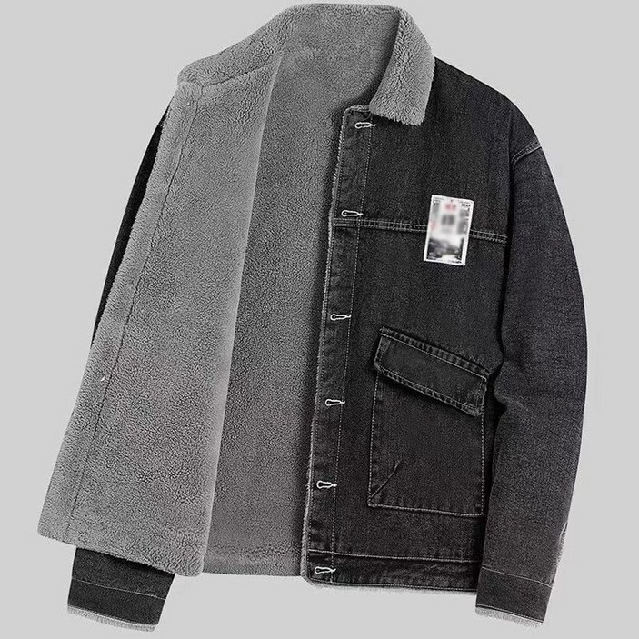 POMTOR 가을 겨울 데님 코트 남자 기모 도톰 워머 뽀글이 고급 칼라 재킷 코트