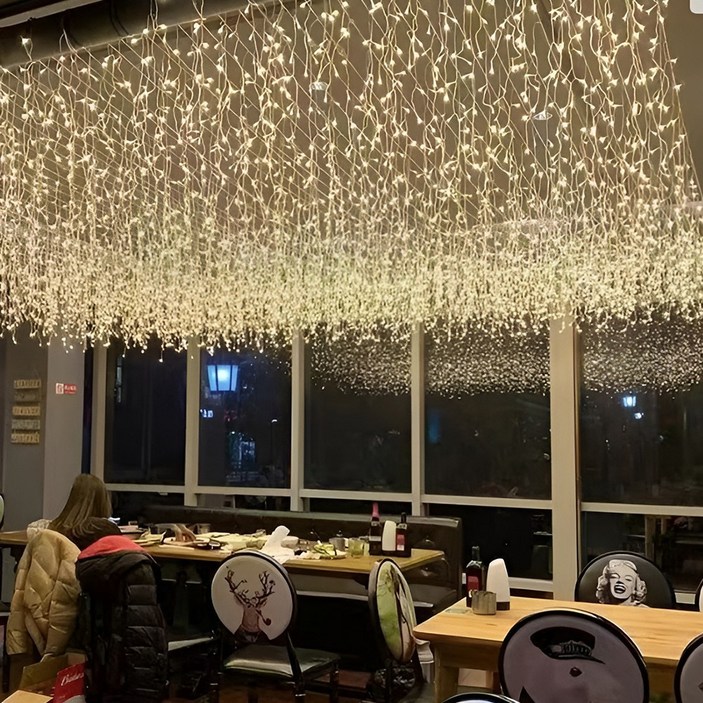 크리스마스 LED 24V 롱커튼전구 400구 홈 인테리어 창문 테라스(1.9*2M), 5개, 웜색