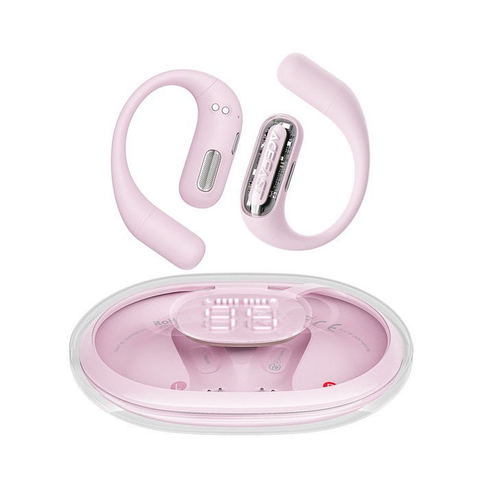 ACEFAST 투명 오픈형 무선 블루투스 이어폰 노이즈캔슬링 LED 귀걸이형 ACEFIT Pro, 핑크