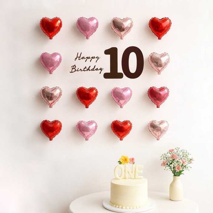 해피제이니 펠트 생일레터링 미니하트 풍선 20개 생일 파티용품 세트, 1세트, 레드 10번