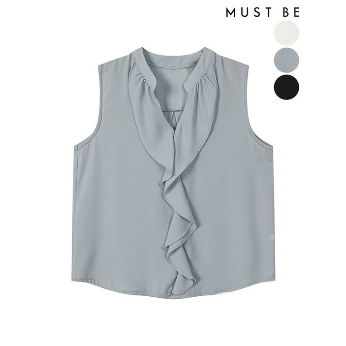 머스트비 여성 브이넥 러플 민소매 나시 블라우스
