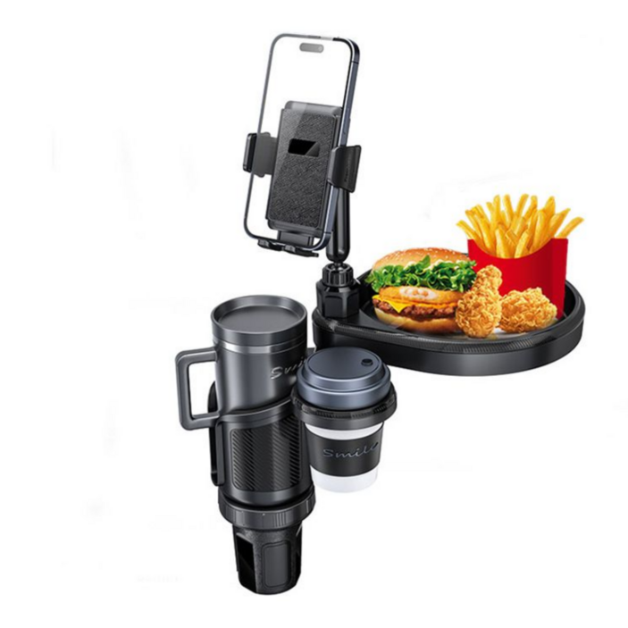 메이썬 차량용 휴대폰 거치대 4in1 컵홀더 2홀 확장 수납 다용도 테이블 멀티 트레이, 블랙, 1개