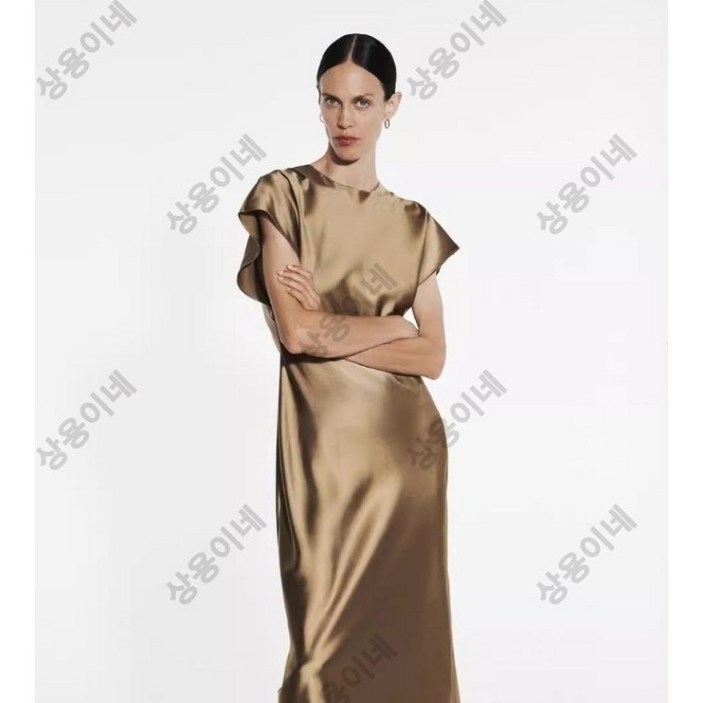 여성원피스 30대 40대 백 슬릿 실크 새틴 드레스