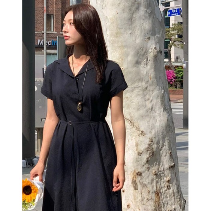 헤지스레이디스 헤지스 여성 네이비 스트랩 반소매원피스 HSDR5BP60N3 2345485