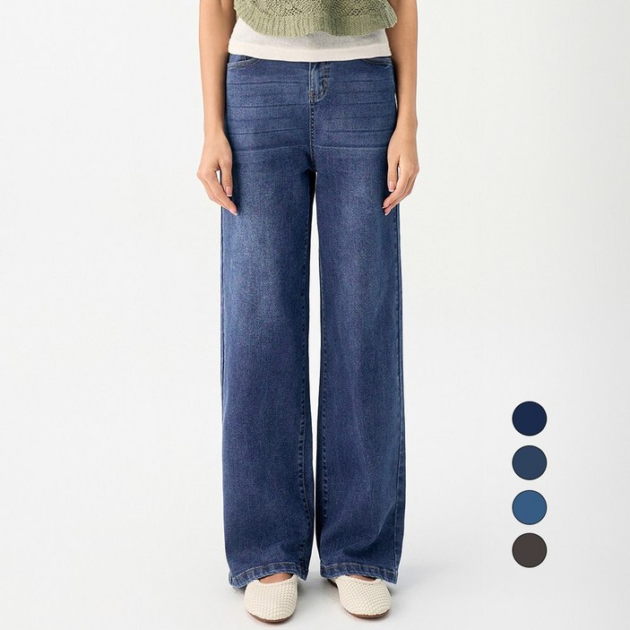 엘블로썸 여성 [숏,기본,롱] 스판 와이드 허리편한 히든밴드 청바지