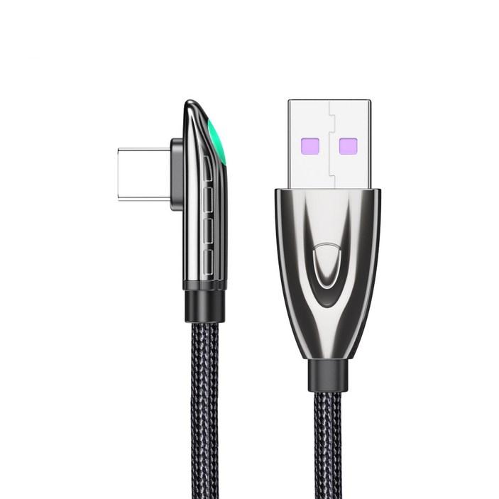 가전디지털 Essager 90도고급형 C타입 to USB 퀵차지 고속충전 케이블, 1m, 블랙, 1개