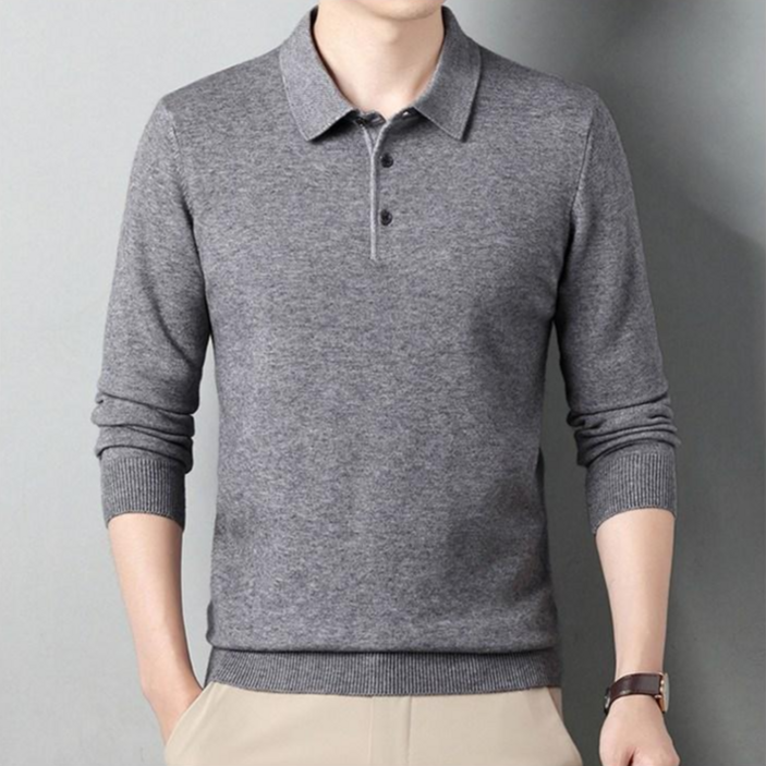이즈리엘 남자 부드러운 울 혼방 니트 카라 니트 긴팔 티셔츠