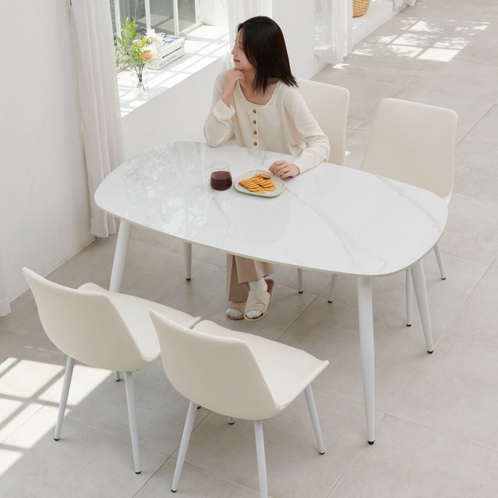 달리빙앤 리브 1400 포세린 통 세라믹식탁 세트 타원형 사각 4인용 식탁 의자4