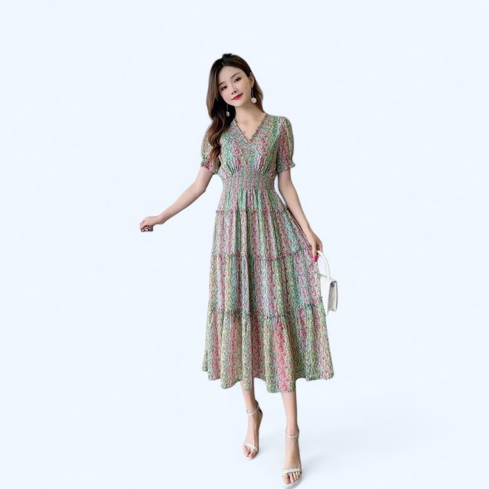 CD 플로랄 톤앤 브이넥 쉬폰 꽃무늬 데이트룩 원피스