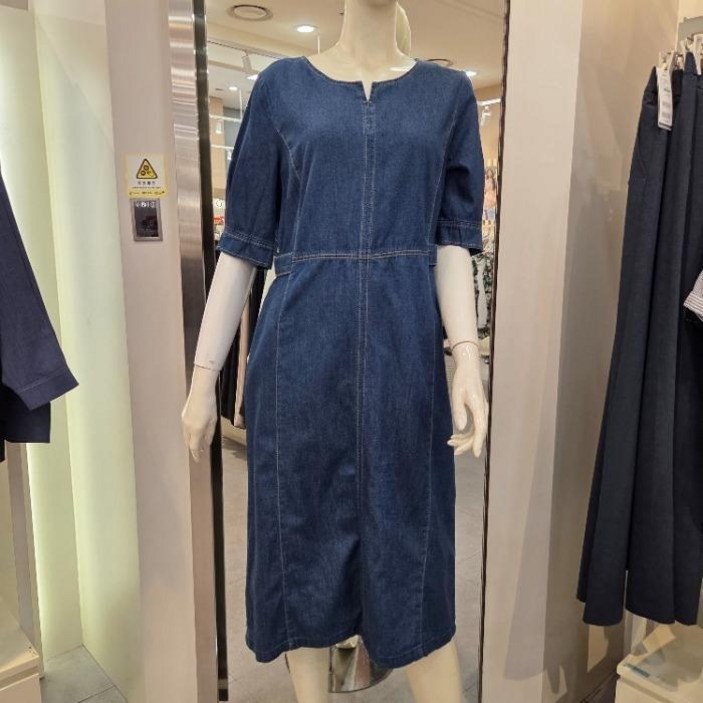 지센 여성 미디 원피스 캐주얼 기본 패션코디 HC02 퍼프소매 슬림 라운드 데님OP 가을 LCOPO423 BL 40835140DH2408704
