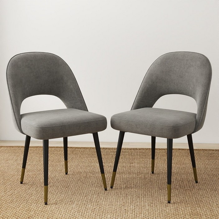 직물 등받이 식탁 의자 투피스 2P, 2개, 스모크 그레이