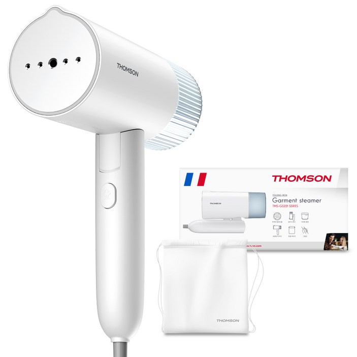 프랑스 톰슨 접이식 파워스팀 초고속예열 핸디형 2in1 원터치 스팀다리미 + 파우치 세트, 화이트, 화이트 TMS-GS221