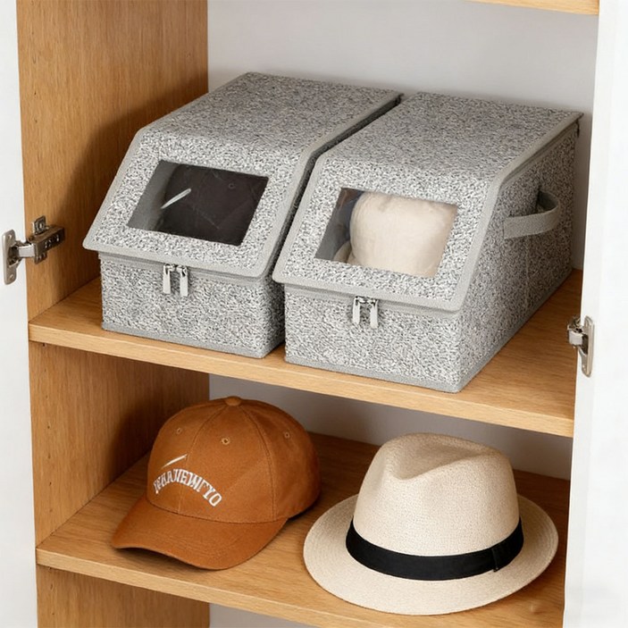 런런피티 모자 보관함 접이식 대용량 지퍼 수납박스 방진 투명창 모자정리함 의류정리함