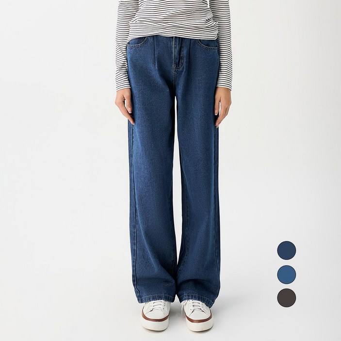 엘블로썸 여성 숏,기본,롱 허리편한 핀턱 와이드 밴드 청바지