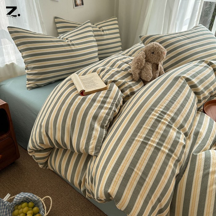 Zoovit 워싱 면 이중 거즈 면 침구 4종 세트 침대 시트 이불 커버 세트