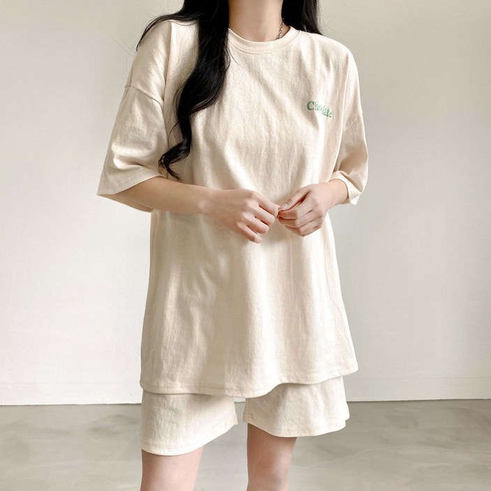 스타일닥터 여자 여름 반팔+ 반바지 순면 세트 캐주얼 얇은 옷 박시 캐주얼 세트 투피스 T01266