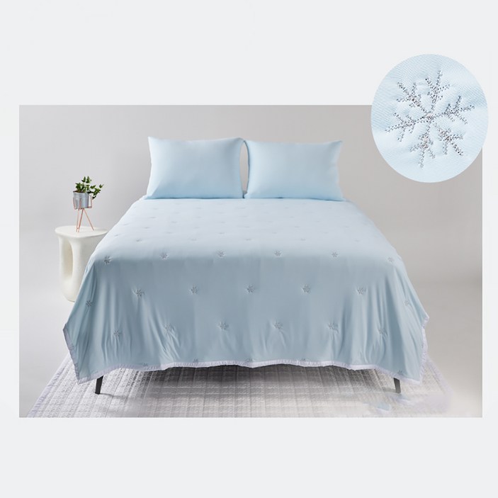 우드홈 여름 눈꽃 퀸이불베개세트 4종 풀세트 냉감패드 여름용 (이불+패드+베개커버+세탁망)