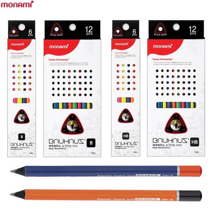 [모나미] 바우하우스 삼각연필 3001B 3002HB 6본입 12본입