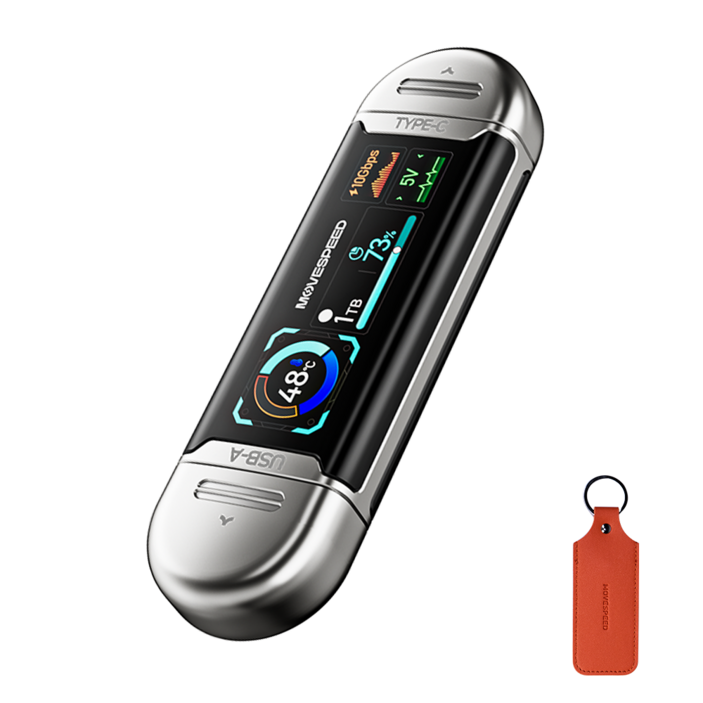 MOVESPEED SU10 외장 SSD 1090MB/s USB 3.2 Gen2 C타입 듀얼 인터페이스, 상태 가시화 스크린 탑재 플래시 드라이브, 실버, 2TB