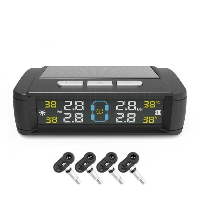 TPMS 센서 타이어 모니터 압력 공기압 온도 측정기 태양열충전 경보장치