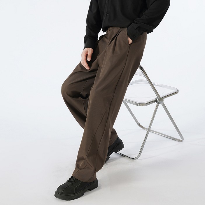 ANYOU 남성용 정장 바지 오버사이즈 오피스 슬랙스 구김없는 핏 편한 와이드 팬츠 고급 소재