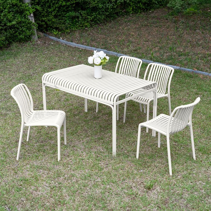 피카소가구 팰리마린 4인세트 6인세트 플라스틱의자 철재 야외테이블 카페 인테리어 야외 세트, 화이트