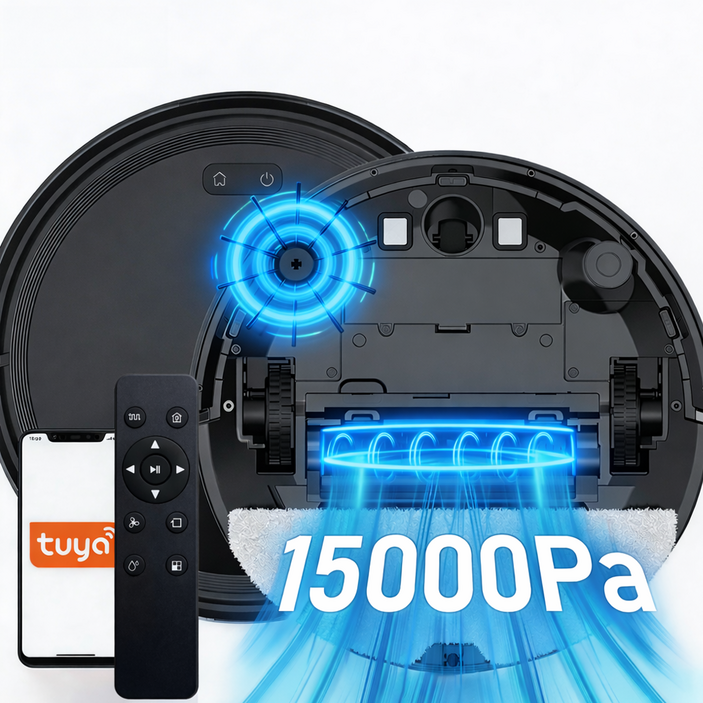 (2026최신버전) 물걸레겸용 로봇청소기,15000Pa 강력모터,6400mAh,전용 앱 원격제어 + 금지구역 설정 + 구역 집중 청소 + 자동 충전,1년 A/S 보증