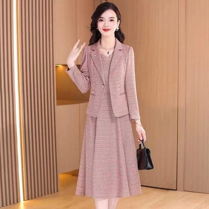 JoYouth 50대 하객룩 긴팔 중년 원피스 자켓 투피스 세트 봄 가을 60대 캐주얼 정장 엄마 옷