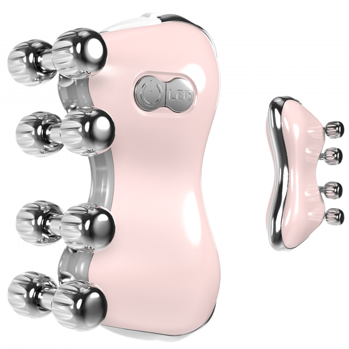 Leeko EMS 페이스 롤러 괄사 마사지기 LED 광케어 다기능 전동 피부 마사지기 바디 마사지기 45도온열 곡선 얼굴 리프팅+8개의 금속 마사지 롤러, 핑크