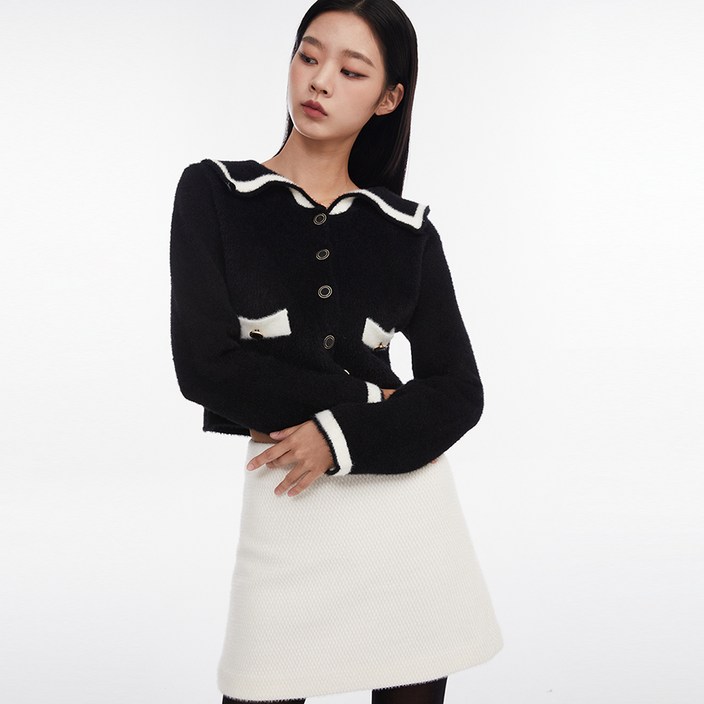 미쏘 여성용 빅카라 배색 날개사 가디건