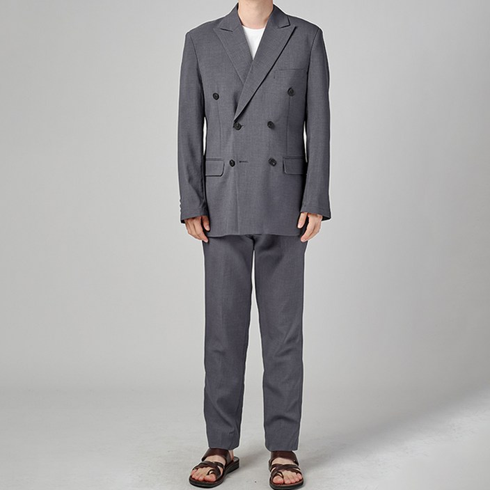 카포넬 남성용 린넨 데일리 플랩포켓 더블 수트  바지 정장세트 CU3002