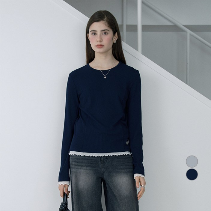 쥬시쥬디 여성용 프릴 배색 티셔츠 JZTS021H