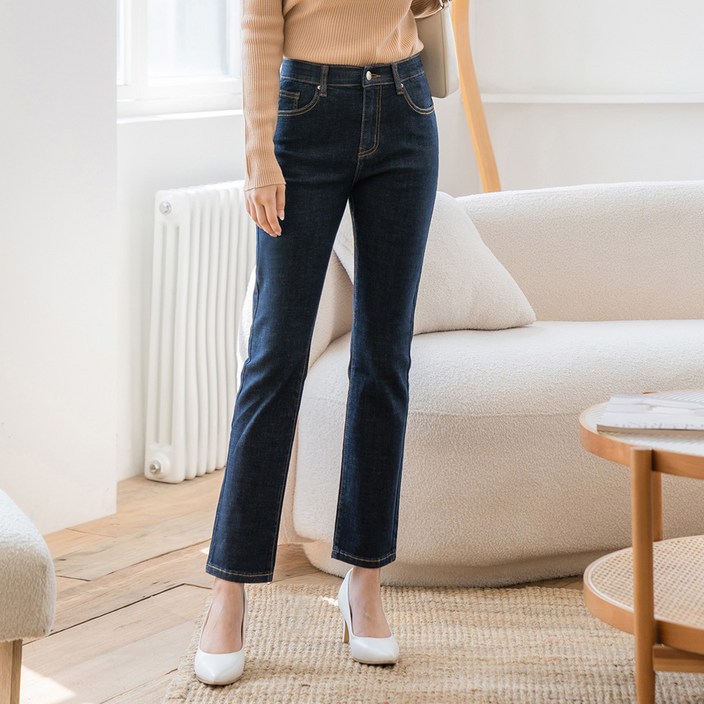 진마니아 여성용 허리 속밴딩 스판 일자 데님 팬츠 DS0012