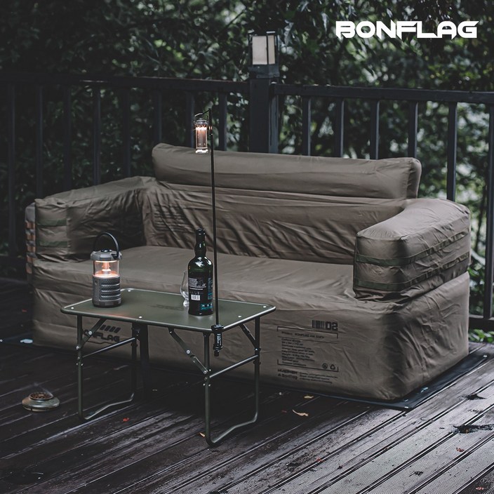 BONFLAG 캠핑 에어쇼파 빈백 소파 야외 2인용, 올리브그린
