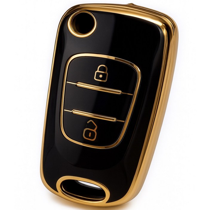 바이어블 현대 기아 호환 포터2 아반떼MD 모닝 레이 쏘울 호환 자동차 2버튼 3버튼 tpu 키케이스 키홀더, 2버튼 블랙골드 (VA-TA64)