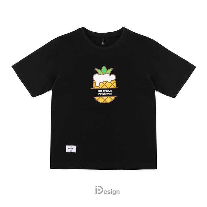 CATCHDEE 오리지널 연인 의상 전국 조수 남녀 만화 파인애플 아이스크림 면 블랙 반팔 티셔츠