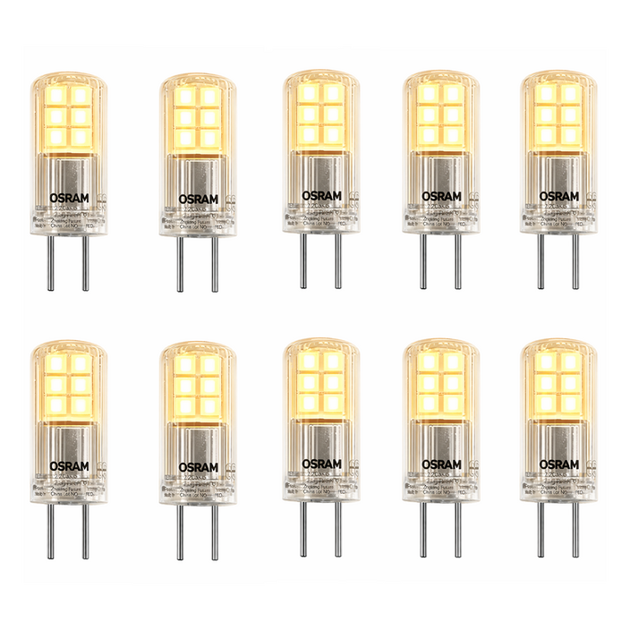 OSRAM LED 12V 2.2W GY6.35 2700K 핀 전구 저전압 LED 기존 할로겐 25W 30W 램프 대체 실내 캠핑 독서등용, 10개, 전구색