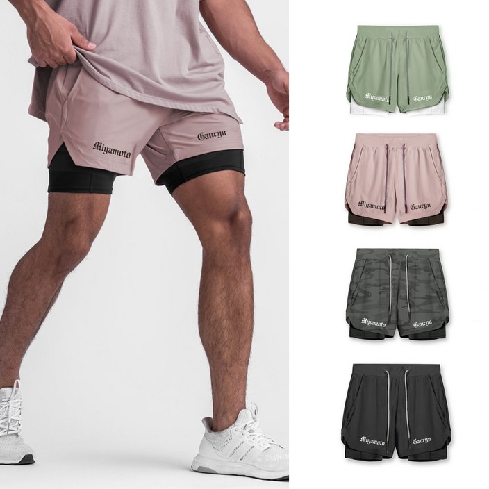 미야모토 간류 남성 투인원 레깅스 반바지 스쿼트 팬츠