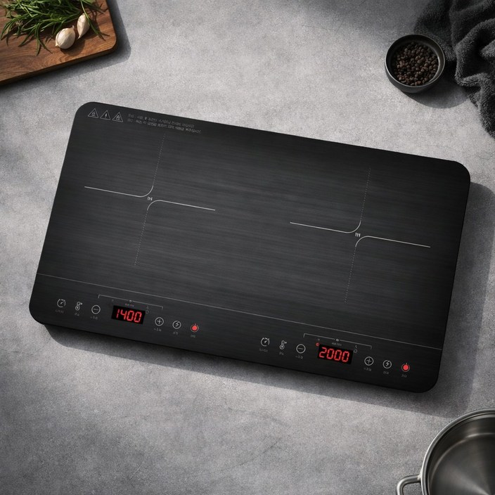 독일브랜드 대형 2구 와이드 인덕션 전기레인지 2000W 더블화구 안전 타이머 터치식 가정용 휴대용 식탁 위 샤브샤브 전골 자취 필수템 라면 끓이기 고기 불판 인테리어, 일반형, 대형 와이드 2구 인덕션