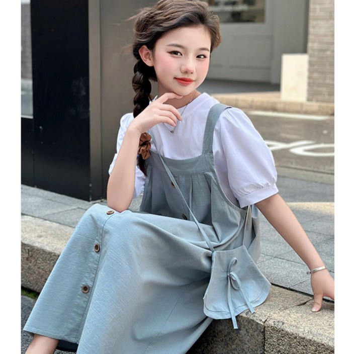 몽키카카 여아 주니어 초등학생 여름 멜빵 원피스 3종세트